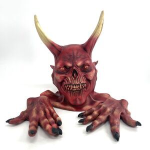 Red Devil Latex Mask Gloves Demon Ghoulish Productions Halloween Scary Horror